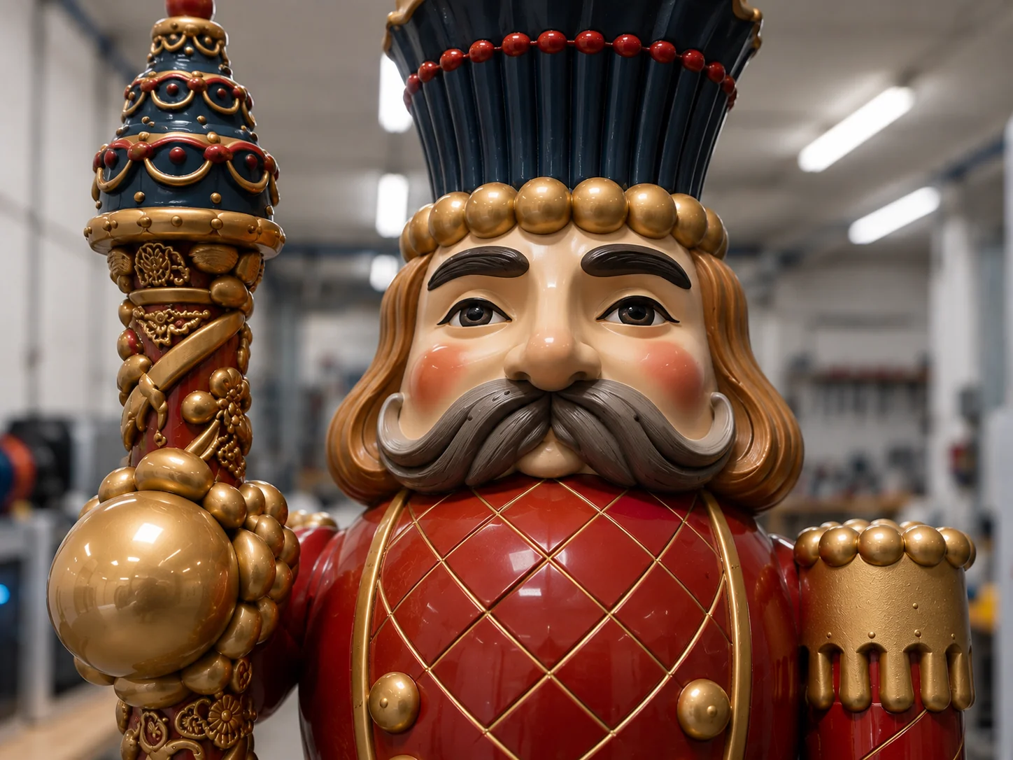 Front close-up of the finished giant nutcracker sculpture