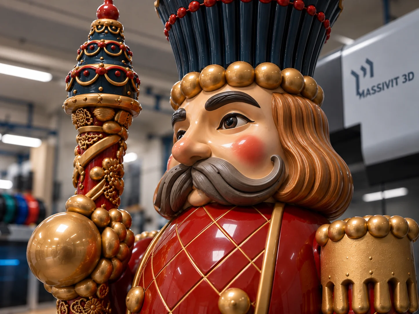 Three-quarter close-up of the finished nutcracker sculpture