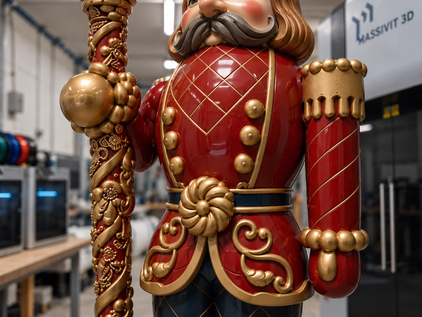 Close-up of the finished nutcracker torso and arm assembly