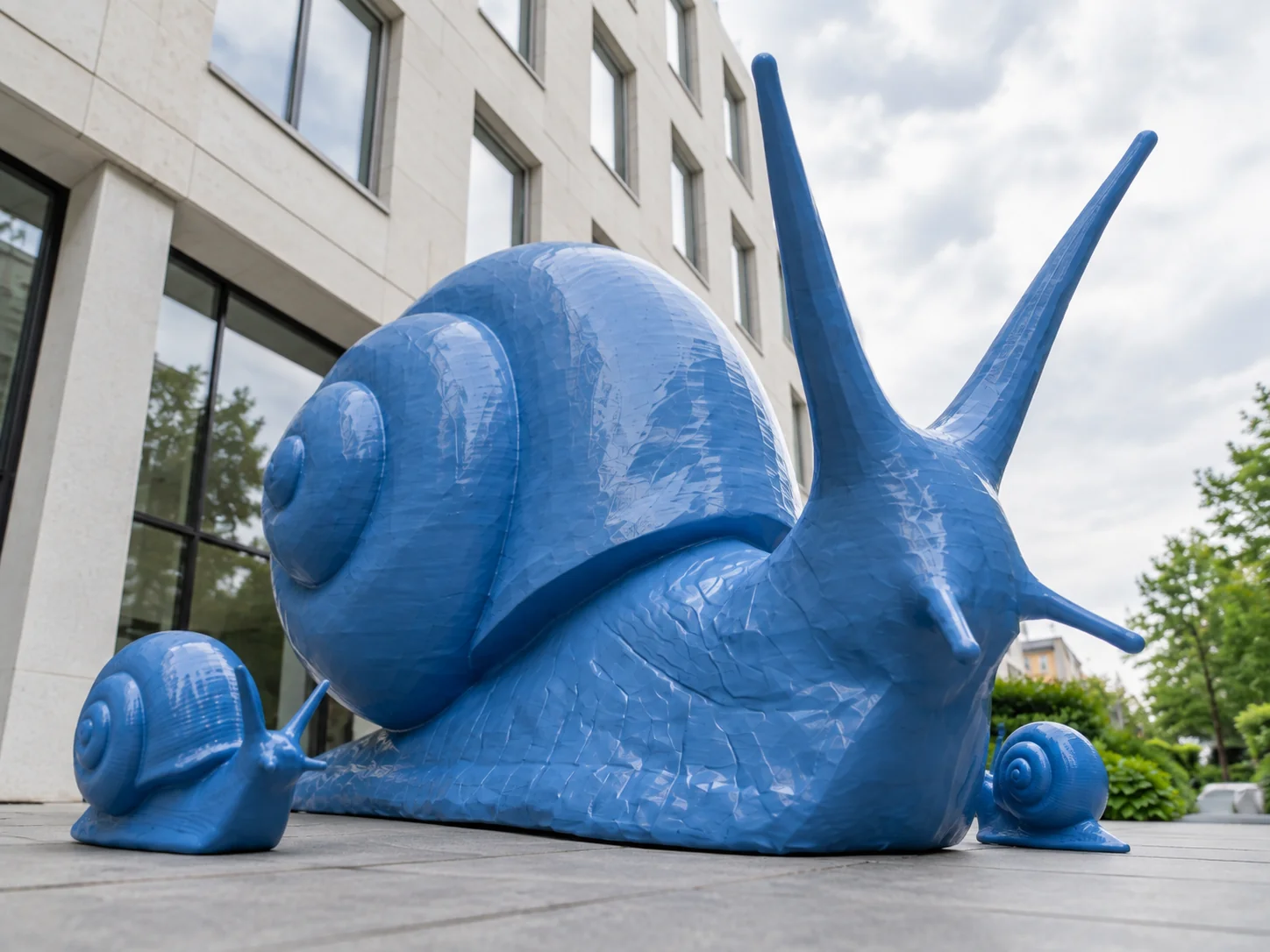 Low-angle view of the blue snail family